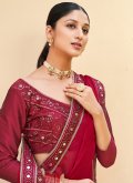 Hot Pink color Chiffon Satin Trendy Saree with Embroidered - 1