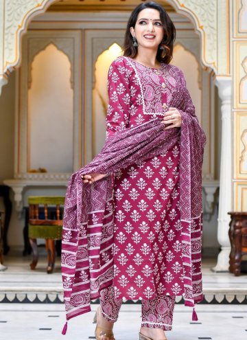 Hot Pink color Cotton  Salwar Suit with Printed