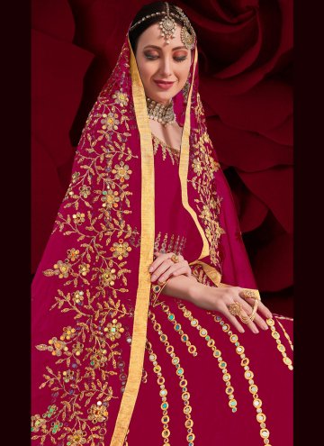 Hot Pink color Faux Georgette Designer Anarkali Salwar Kameez with Embroidered