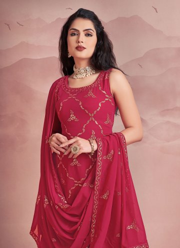 Hot Pink color Georgette Readymade Style with Sequins Work