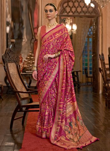 Hot Pink color Patola Silk Trendy Saree with Woven