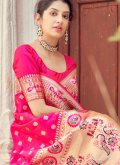 Hot Pink color Woven Banarasi Designer Traditional Saree - 1