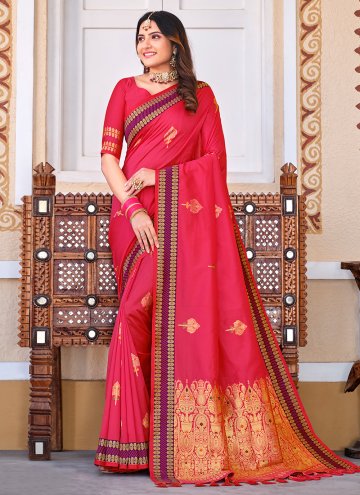 Hot Pink Contemporary Saree in Silk with Border