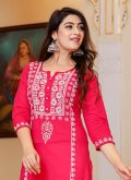 Hot Pink Cotton  Lucknowi Work Straight Salwar Kameez for Casual - 1