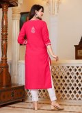 Hot Pink Cotton  Lucknowi Work Straight Salwar Kameez for Casual - 3