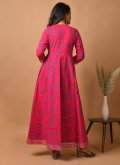 Hot Pink Cotton  Printed Gown - 2