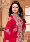 Hot Pink Crepe Silk Cord Classic Designer Saree for Party - 1