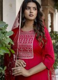 Hot Pink Designer Salwar Kameez in Rayon with Embroidered - 3