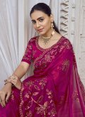 Hot Pink Designer Saree in Net with Embroidered - 1