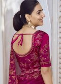 Hot Pink Designer Saree in Net with Embroidered - 2