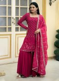 Hot Pink Faux Georgette Embroidered Designer Salwar Kameez for Ceremonial - 2