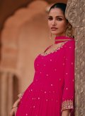 Hot Pink Georgette Embroidered Readymade Designer Gown - 1