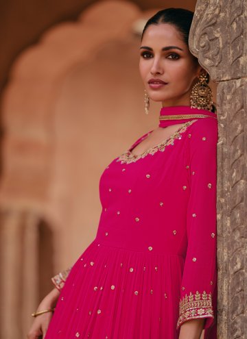 Hot Pink Georgette Embroidered Readymade Designer Gown