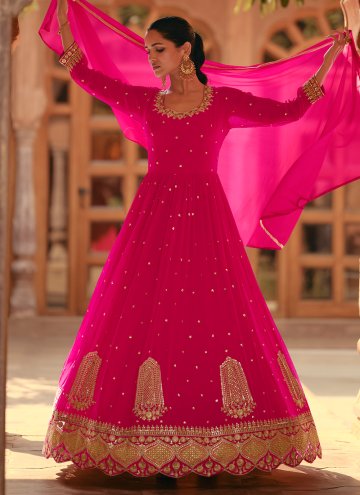 Hot Pink Georgette Embroidered Readymade Designer Gown