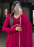 Hot Pink Georgette Lace Readymade Designer Gown for Ceremonial - 1