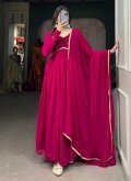 Hot Pink Georgette Lace Readymade Designer Gown for Ceremonial - 3