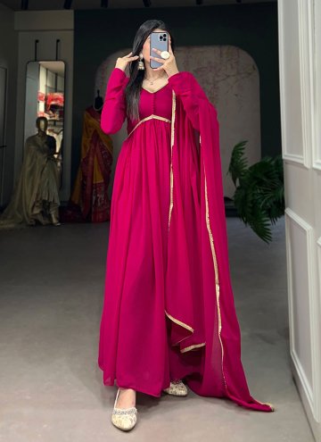 Hot Pink Georgette Lace Readymade Designer Gown fo
