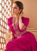 Hot Pink Gown in Georgette with Embroidered - 1