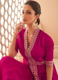 Hot Pink Gown in Georgette with Embroidered - 2