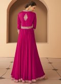 Hot Pink Gown in Georgette with Embroidered - 3