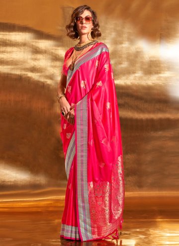 Hot Pink Handloom Silk Woven Contemporary Saree fo