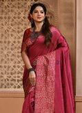 Hot Pink Handloom Silk Woven Trendy Saree for Casual - 1