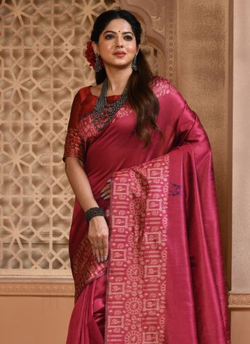 Hot Pink Handloom Silk Woven Trendy Saree for Casual
