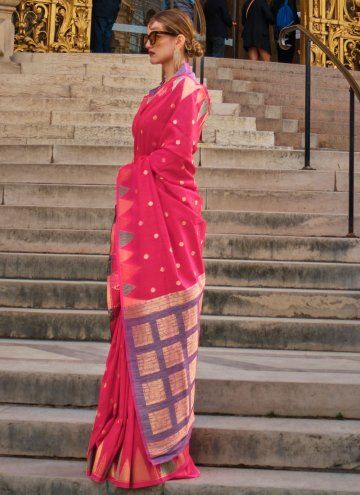Hot Pink Khadi Woven Classic Designer Saree for Ceremonial