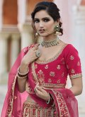 Hot Pink Lehenga Choli in Velvet with Embroidered - 1