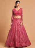Hot Pink Net Embroidered A Line Lehenga Choli for Ceremonial - 1