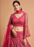 Hot Pink Net Embroidered A Line Lehenga Choli for Ceremonial - 2
