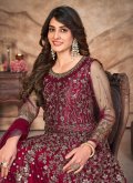 Hot Pink Net Embroidered Designer Salwar Kameez for Engagement - 1