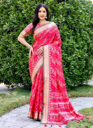 Hot Pink Patola Silk Woven Contemporary Saree for 