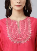 Hot Pink Poly Silk Embroidered Pant Style Suit for Mehndi - 1