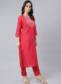 Hot Pink Poly Silk Embroidered Pant Style Suit for Mehndi - 2
