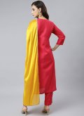 Hot Pink Poly Silk Embroidered Pant Style Suit for Mehndi - 3