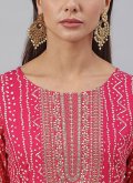 Hot Pink Rayon Printed Salwar Suit for Ceremonial - 1