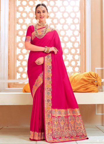 Hot Pink Silk Border Classic Designer Saree for Engagement