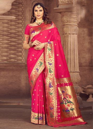 Hot Pink Silk Woven Contemporary Saree for Engagem