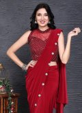 Imported Designer Saree in Red Enhanced with Border - 1