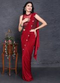 Imported Designer Saree in Red Enhanced with Border - 2