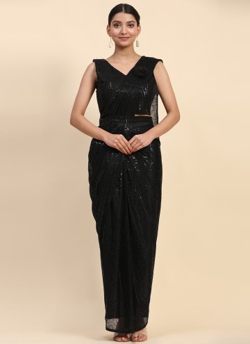 Imported Trendy Saree in Black Enhanced with Embroidered