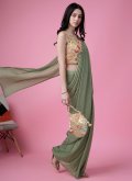 Imported Trendy Saree in Green Enhanced with Embroidered - 2
