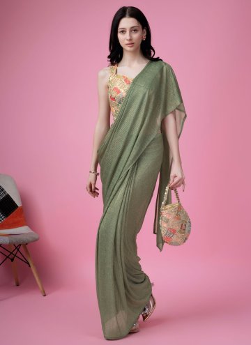 Imported Trendy Saree in Green Enhanced with Embro