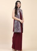 Imported Trendy Saree in Maroon Enhanced with Embroidered - 2
