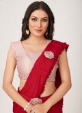 Imported Trendy Saree in Red Enhanced with Plain Work - 1