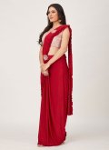 Imported Trendy Saree in Red Enhanced with Plain Work - 2