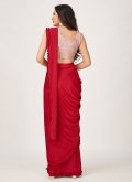 Imported Trendy Saree in Red Enhanced with Plain Work - 3