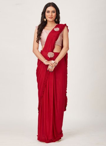 Imported Trendy Saree in Red Enhanced with Plain Work