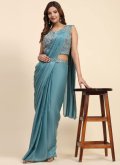 Imported Trendy Saree in Teal Enhanced with Embroidered - 2